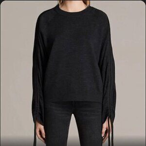 AllSaints dark grey 100% merino wool crew neck tight sleeve Ero Jumper - Size S